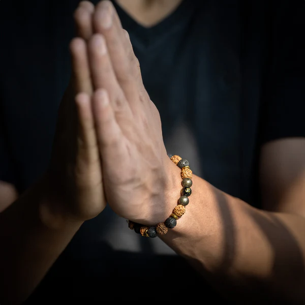 Spiritual Rudraksh Natural Stone Pyrite Om Bracelet - Image 2